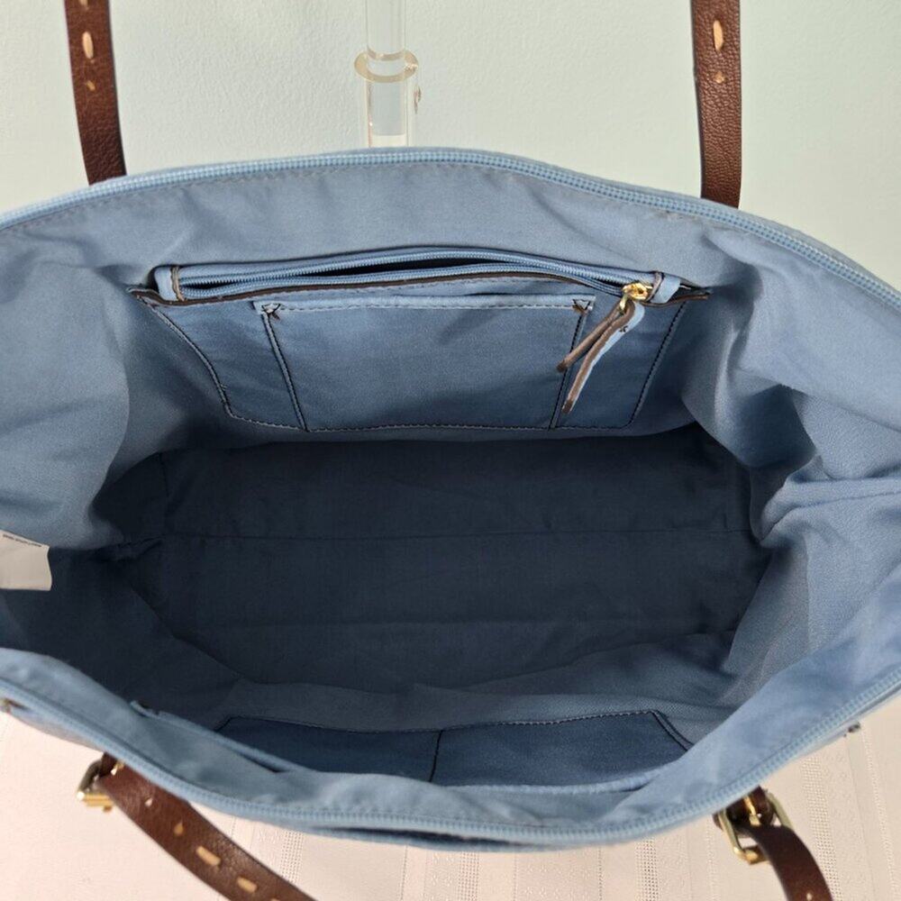 Liz Claiborne Blue Tote Bag with Brown Straps - Picture 7 of 11